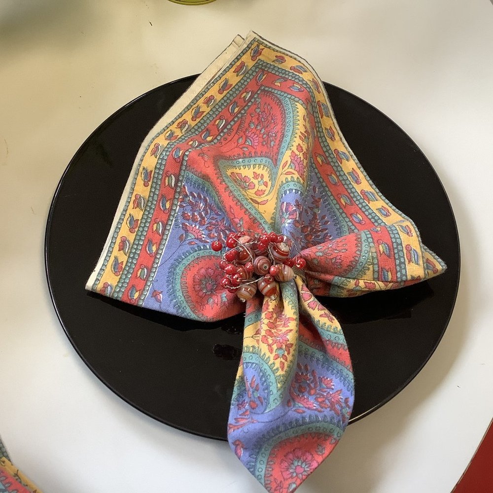 Pastel Paisley hand woven cotton set of 8 napkins